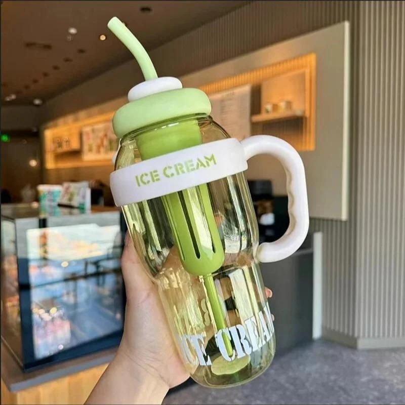 Water Bottle with Handle and Straw