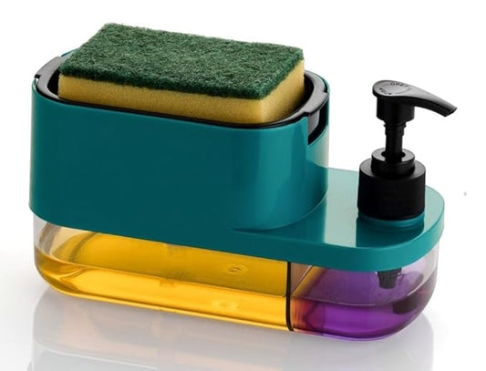 3 in 1 Soap Pump Dispenser Dish Soap Liquid Dispenser Sponge Holder Dish Soap Dispenser for Kitchen Sink Countertop Kitchen Bathroom (Multi-Color,Pack of 1)