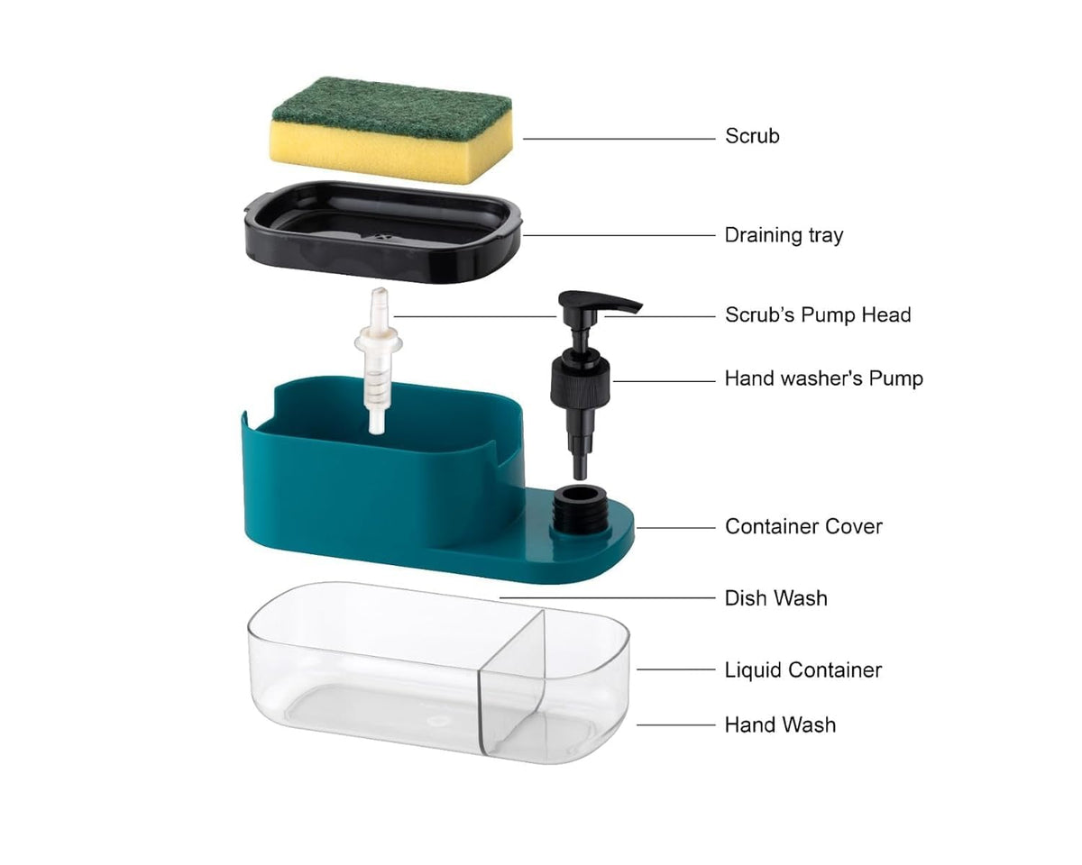 3 in 1 Soap Pump Dispenser Dish Soap Liquid Dispenser Sponge Holder Dish Soap Pump Dispenser for Kitchen