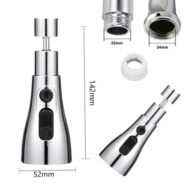 360° Rotating Kitchen Tap Extender, Flexible Faucet Attachment with 2/3 Mode Spray Head, Universal Splash Filter Aerator