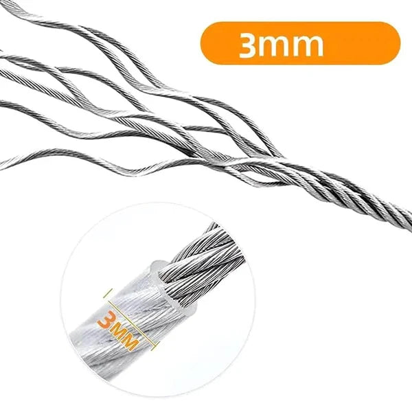 Heavy-Duty Stainless Steel Clothesline with Carabiner Hooks (1 YEAR WARRANTY)