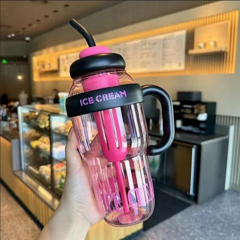 Water Bottle with Handle and Straw