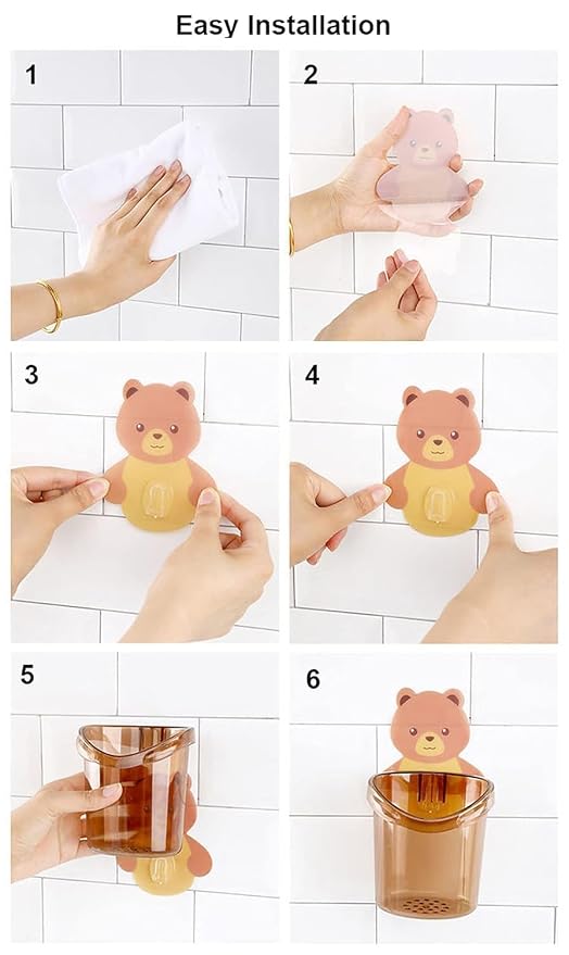 Cute Teddy Bear Wall-Mounted Bathroom Organiser