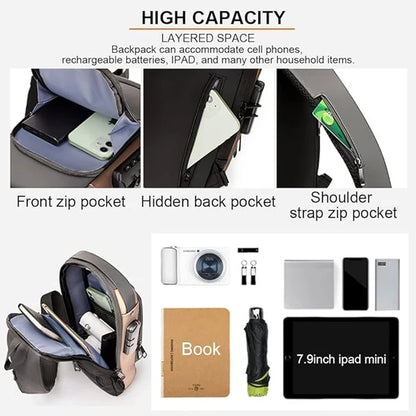 Sling Bag for Men Stylish Crossbody Backpack for Men & Women, Anti-Theft Chest Bag with USB Charging Port, Messenger Bags, Casual Shoulder Bag