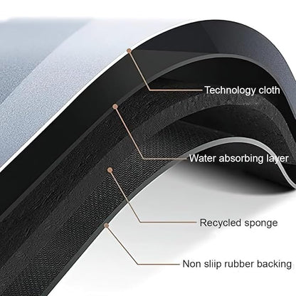 2 Pieces (3.5mm) Anti-Skid Water Soaking Oval Bathroom Print Rubber Mat, Water Absorbent Mat Grey