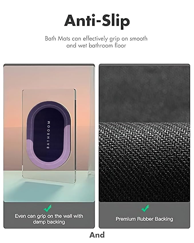 2 Pieces (3.5mm) Anti-Skid Water Soaking Oval Bathroom Print Rubber Mat, Water Absorbent Mat Grey