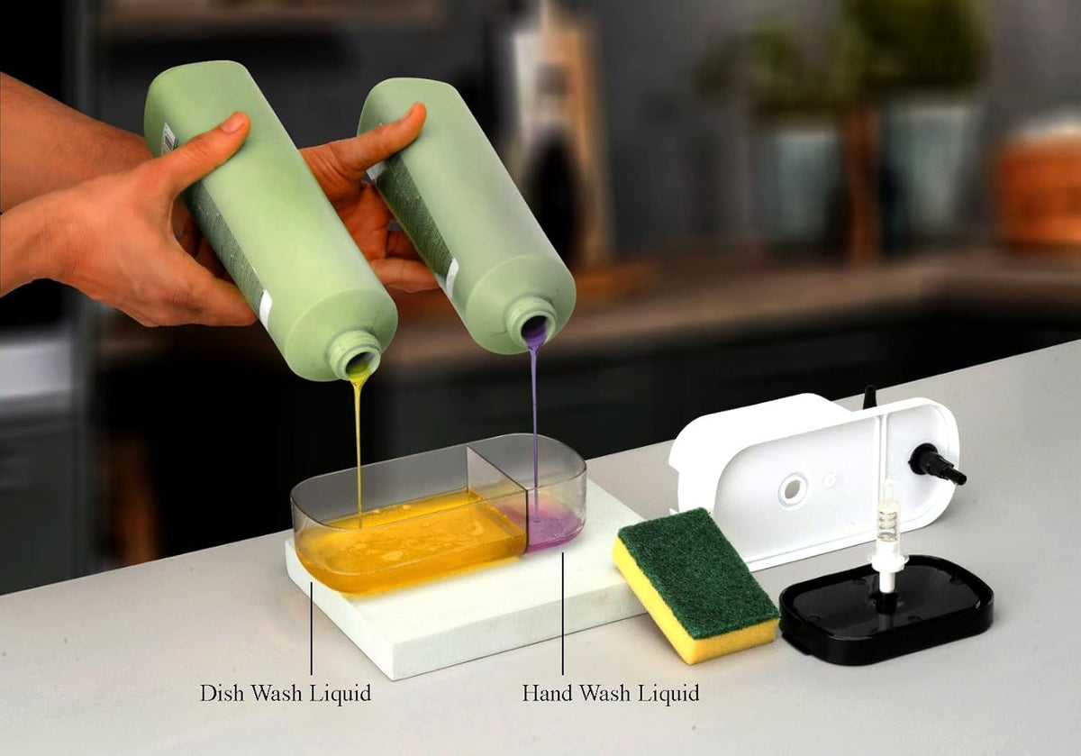 3 in 1 Soap Pump Dispenser Dish Soap Liquid Dispenser Sponge Holder Dish Soap Pump Dispenser for Kitchen