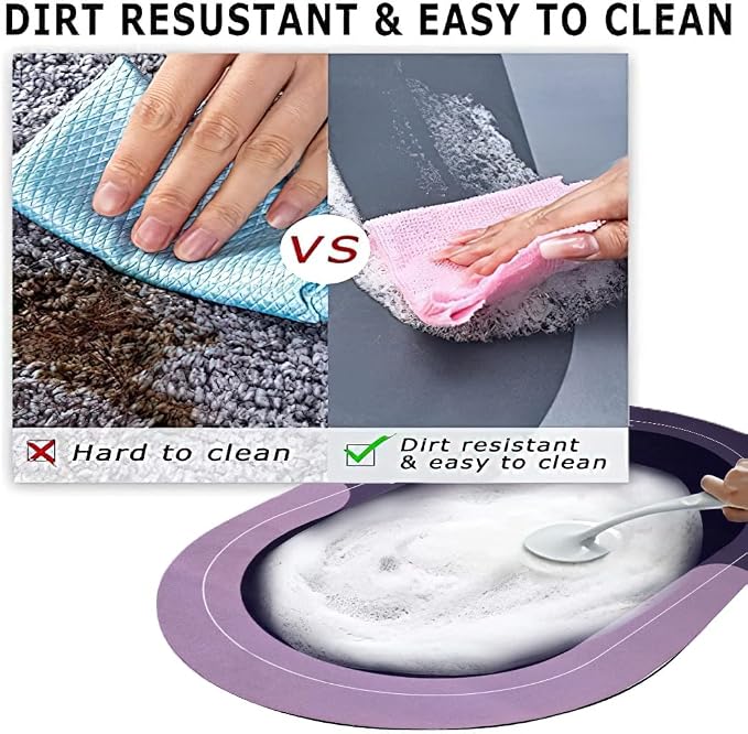 2 Pieces (3.5mm) Anti-Skid Water Soaking Oval Bathroom Print Rubber Mat, Water Absorbent Mat Grey