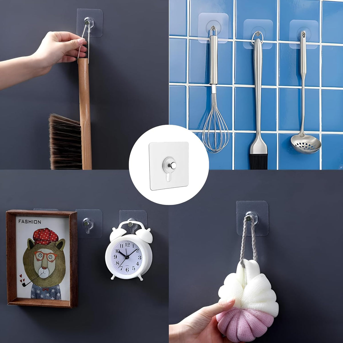 Photo Frame Hooks for Wall Without Drilling, (10 Pack) Self Adhesive Hooks for Wall Heavy Duty Strong Nail Free  (Hanging Hook, Transparent) Stainless Steel