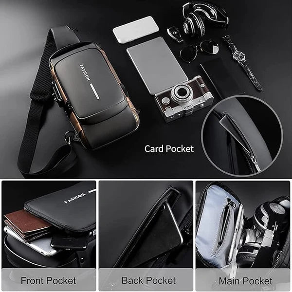 Sling Bag for Men Stylish Crossbody Backpack for Men & Women, Anti-Theft Chest Bag with USB Charging Port, Messenger Bags, Casual Shoulder Bag