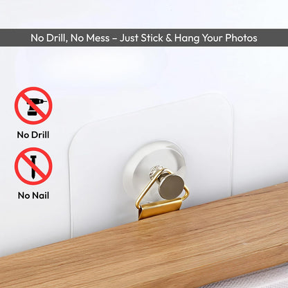 Photo Frame Hooks for Wall Without Drilling, (10 Pack) Self Adhesive Hooks for Wall Heavy Duty Strong Nail Free  (Hanging Hook, Transparent) Stainless Steel