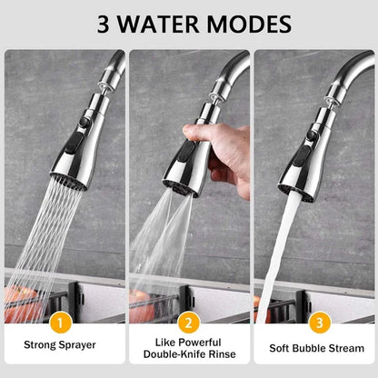 360° Rotating Kitchen Tap Extender, Flexible Faucet Attachment with 2/3 Mode Spray Head, Universal Splash Filter Aerator