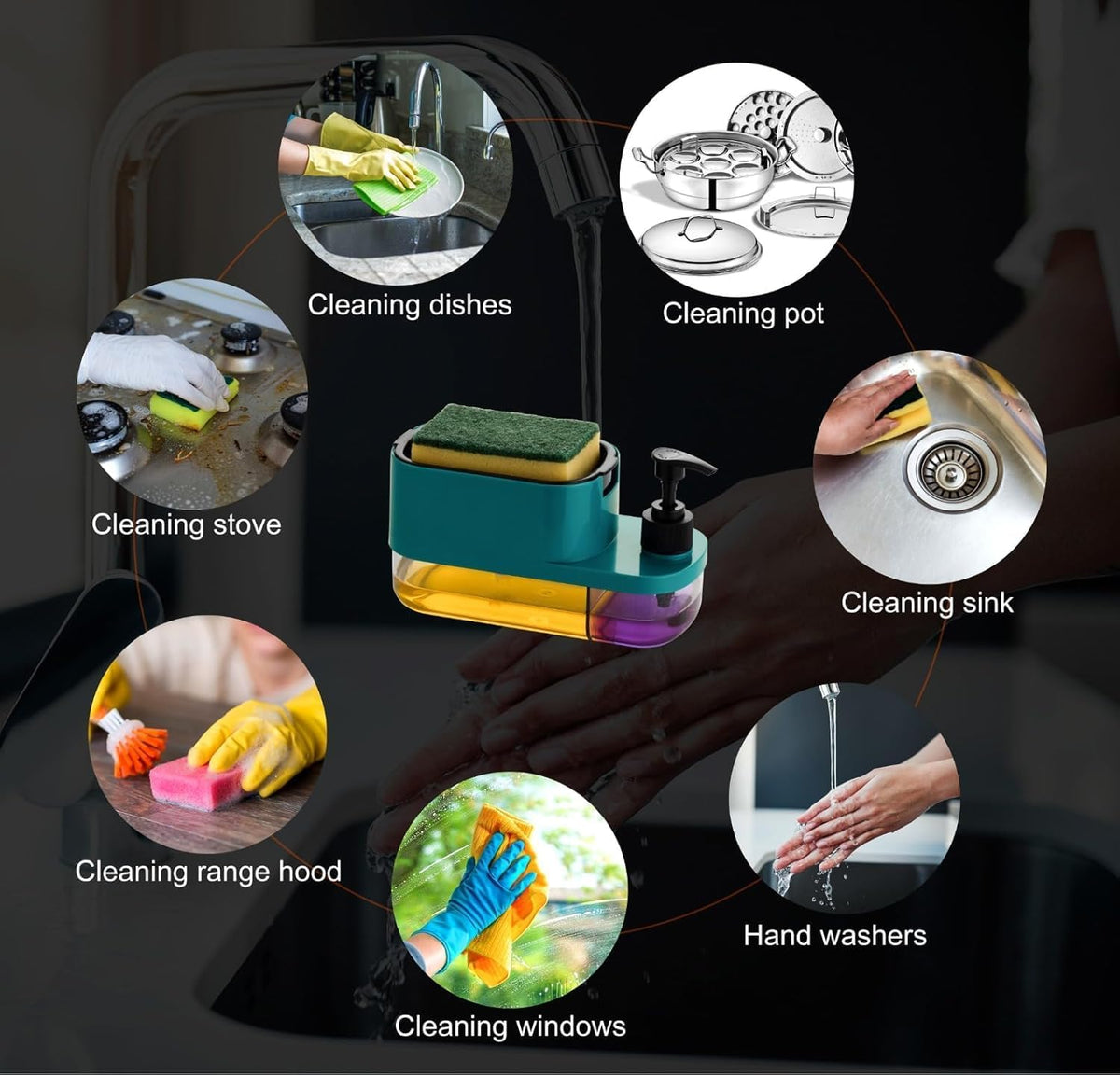 3 in 1 Soap Pump Dispenser Dish Soap Liquid Dispenser Sponge Holder Dish Soap Pump Dispenser for Kitchen