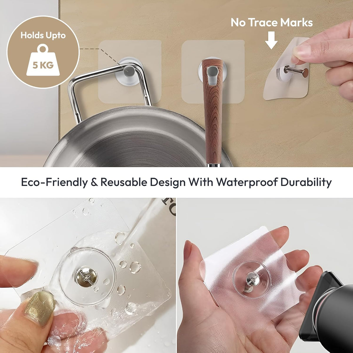 Photo Frame Hooks for Wall Without Drilling, (10 Pack) Self Adhesive Hooks for Wall Heavy Duty Strong Nail Free  (Hanging Hook, Transparent) Stainless Steel