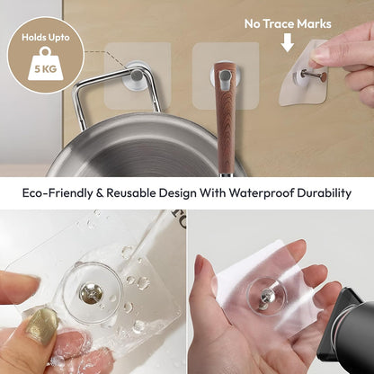 Photo Frame Hooks for Wall Without Drilling, (10 Pack) Self Adhesive Hooks for Wall Heavy Duty Strong Nail Free  (Hanging Hook, Transparent) Stainless Steel