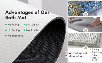 2 Pieces (3.5mm) Anti-Skid Water Soaking Oval Bathroom Print Rubber Mat, Water Absorbent Mat Grey