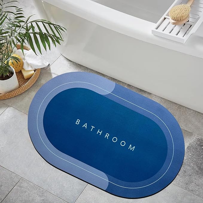 2 Pieces (3.5mm) Anti-Skid Water Soaking Oval Bathroom Print Rubber Mat, Water Absorbent Mat Grey
