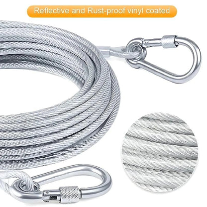 Heavy-Duty Stainless Steel Clothesline with Carabiner Hooks-. 1 YEAR WARRANTY