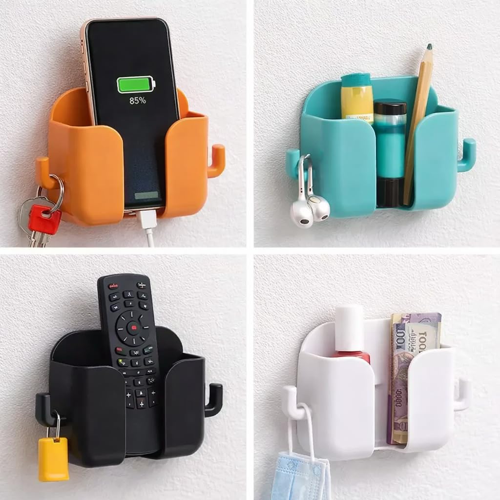 Wall Mount Phone Holder with 2 Hooks, No Drill, Sticky, Multipurpose Stand  ( Pack of 4)
